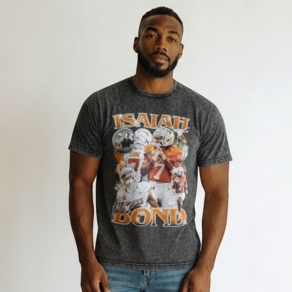 Isaiah Bond 007 Texas Longhorns Graphic T-Shirt Mineral Wash Streetwear Mens L